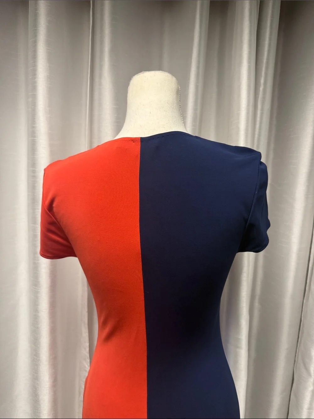 Tory Burch Navy, Red & Lavender Colorblock V-Neck Midi Dress